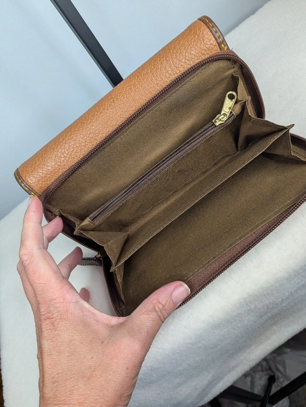 b.ø.c. Born Concept Tan Pebbled Trifold Organizer Wallet Clutch